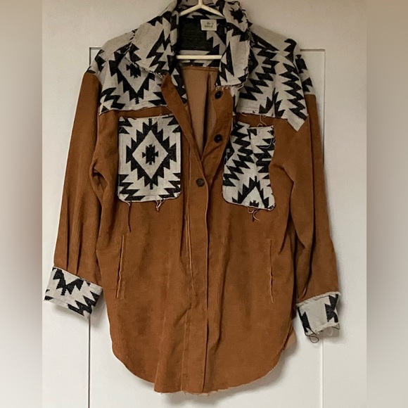 Corduroy Aztec Western Shacket - Picture 1 of 3